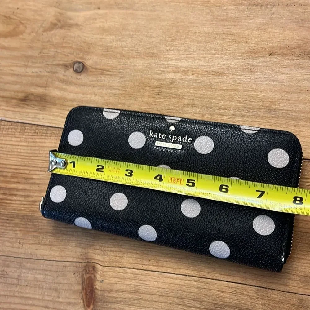 Kate Spade Polka Dot Wallet Black and Cream Coated Canvas Accordion Long Wallet